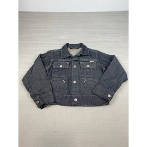 Sears Toughskins Jean‎ Jacket Youth Kids 8 Dark Blue Denim Trucker Snap READ